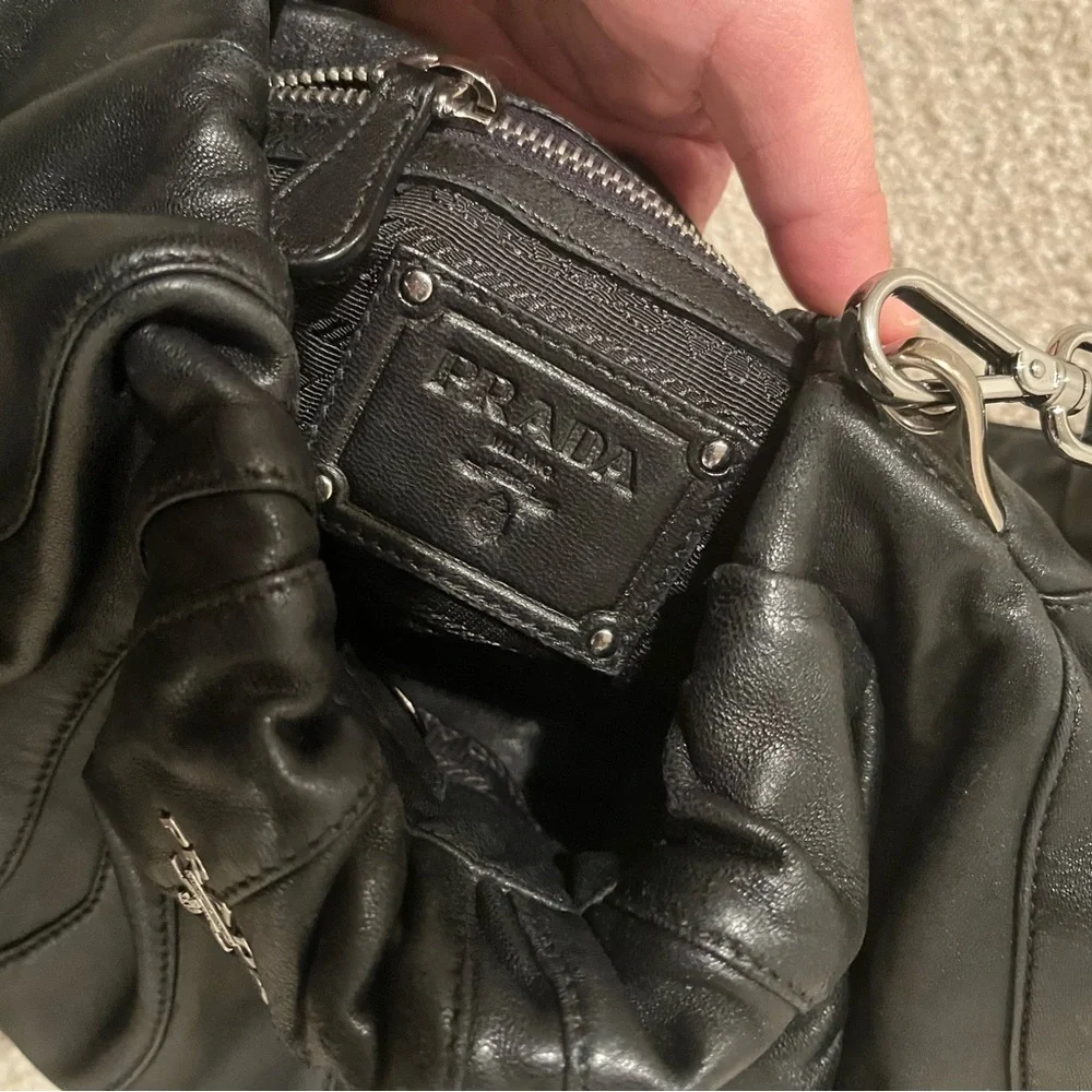Prada Waves Black Leather Hobo Shoulder Bag